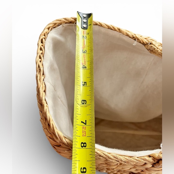 VTG Handmade Boho Woven Straw Basket Market Tote Bag w/ Lining Natural - Picture 5 of 6